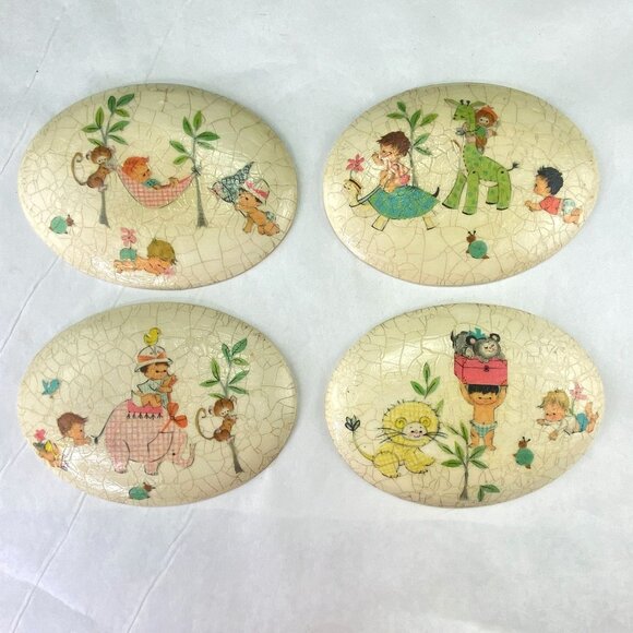 Vintage Decoupage Child Jungle Safari Wall Decor Set Of 4 - Picture 1 of 9